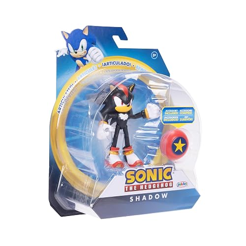 Jakks Pacific - Sega Sonic The Hedgehog Figura Articulada Modern Shadow de 4″ con Accesorio Star Spring – Colección Oficial Sonic para Fans y Niños 3+ Años