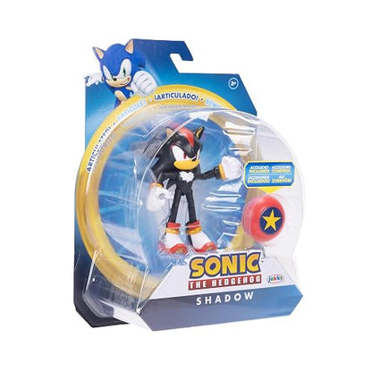 Jakks Pacific - Sega Sonic The Hedgehog Figura Articulada Modern Shadow de 4″ con Accesorio Star Spring – Colección Oficial Sonic para Fans y Niños 3+ Años