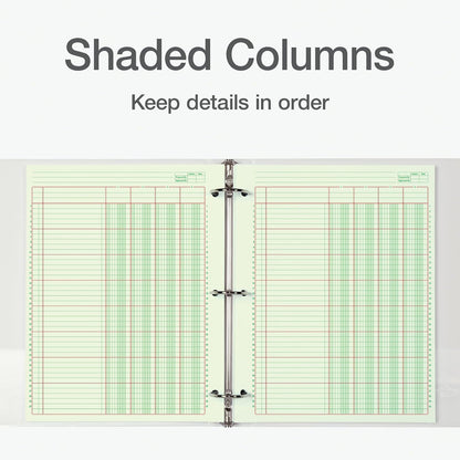 Adams Columnar - Almohadilla de análisis, libro mayor de 4 columnas, 8.5 x 11 pulgadas, 100 páginas (50 hojas), verde, perforador de 3 agujeros, para contabilidad, contabilidad y datos (ACP85114)