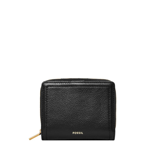 Cartera Rfid Mini Fossil SL7923001 Logan de piel en tono negro para mujer