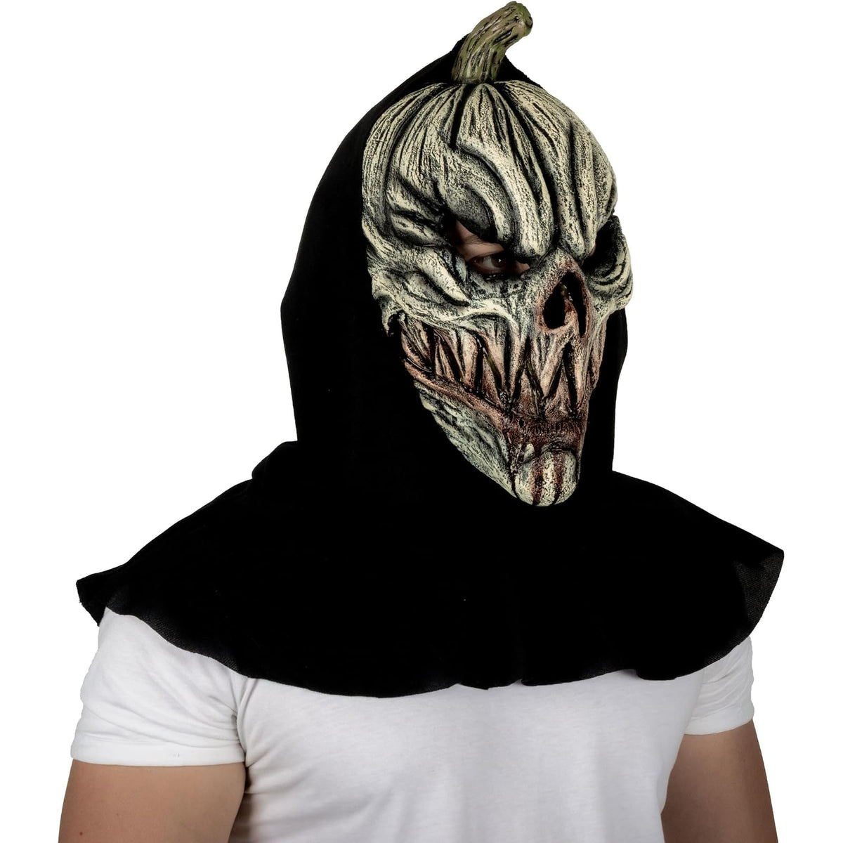 REV Máscara Completa de Látex Pumpkin Ghoul White, Máscara de Calabaza Fantasma Blanca Talla Mediana para Halloween, Cosplay y Fiestas de Terror