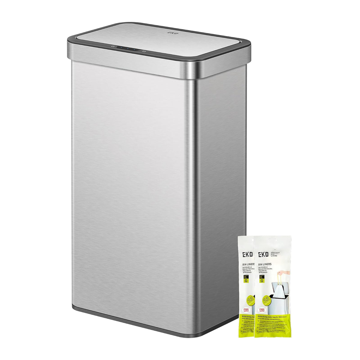 EKO Nova - Papelera con sensor de 21 galones/80 litros rectangular sin contacto con sensor de movimiento, metálico mate - 80L - Nova Deluxe Metallic Matte