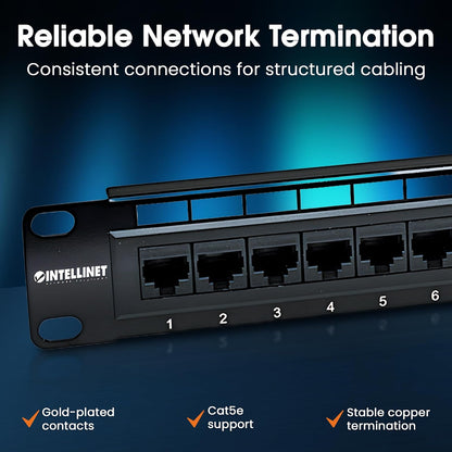 Intellinet 513555 Panel de Parcheo Cat5e – 24 Puertos RJ45, UTP, 1U, Compatible con 110/Krone, para Cableado de Red Ethernet y Rack de 19”