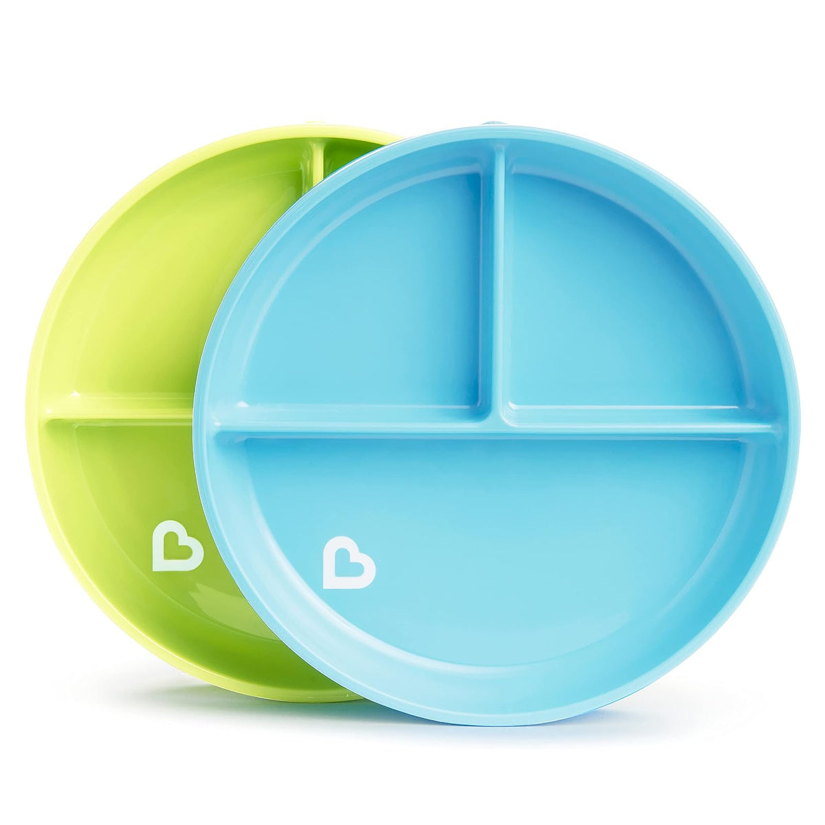 Munchkin Stay Put Platos Divididos con Succión para Niños, Paquete de 2 - Azul - Verde