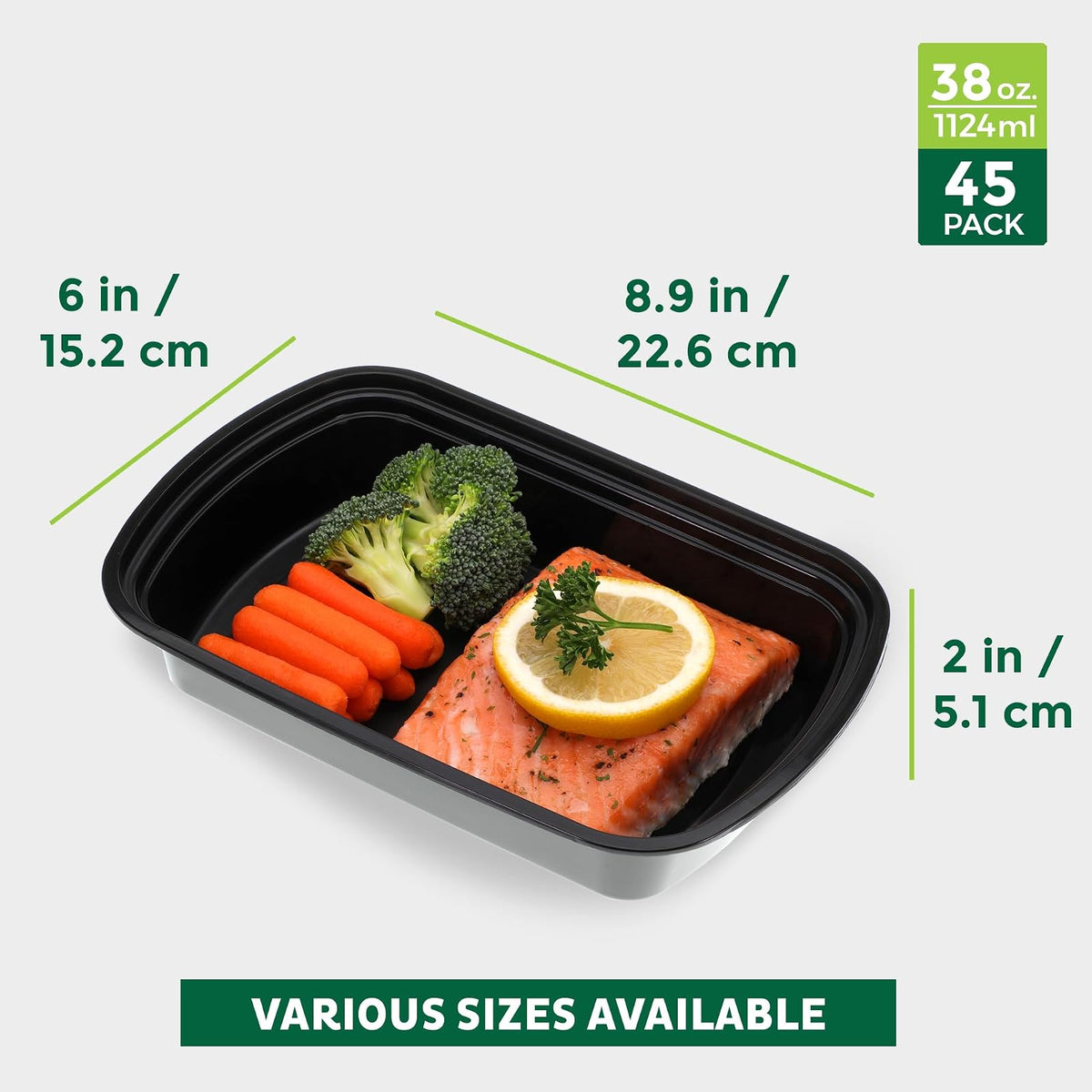 Freshware - Recipientes para preparación de comidas [45 unidades] 1 compartimento con tapas, recipientes de almacenamiento de alimentos, caja bento, sin BPA, apilables, aptos para