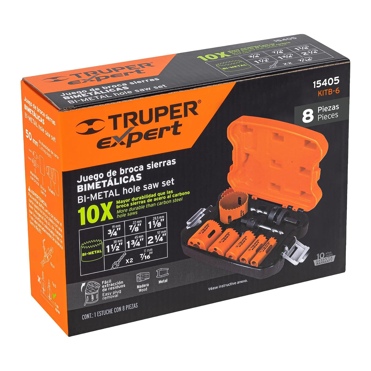 Truper Expert KITB-6, Juego de 6 brocasierras bimetálicas y 2 mandriles