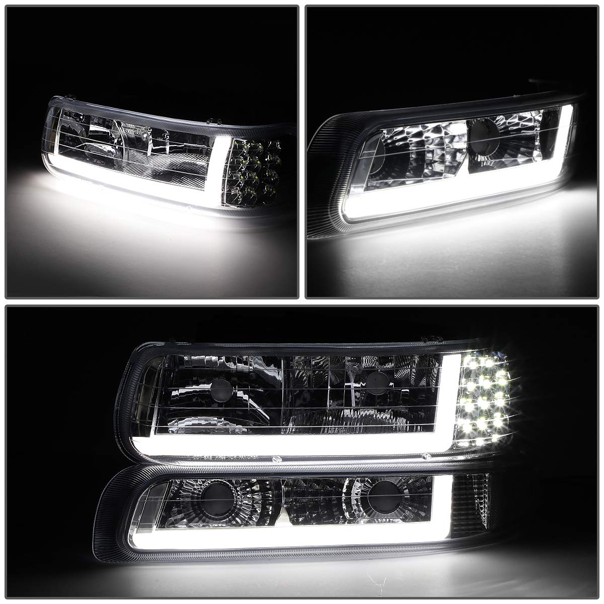 DNA Motoring Par de Faros Delanteros LED DRL de Repuesto para Chevrolet Silverado 1999-2002, Cromado/Transparente, HL-LB-CSIL99-CH-CL1