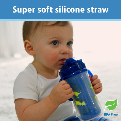 Dr. Brown's Milestones - Taza aislante para beber con pajita y asas, color azul, 10 onzas, paquete de 2, 12 m+