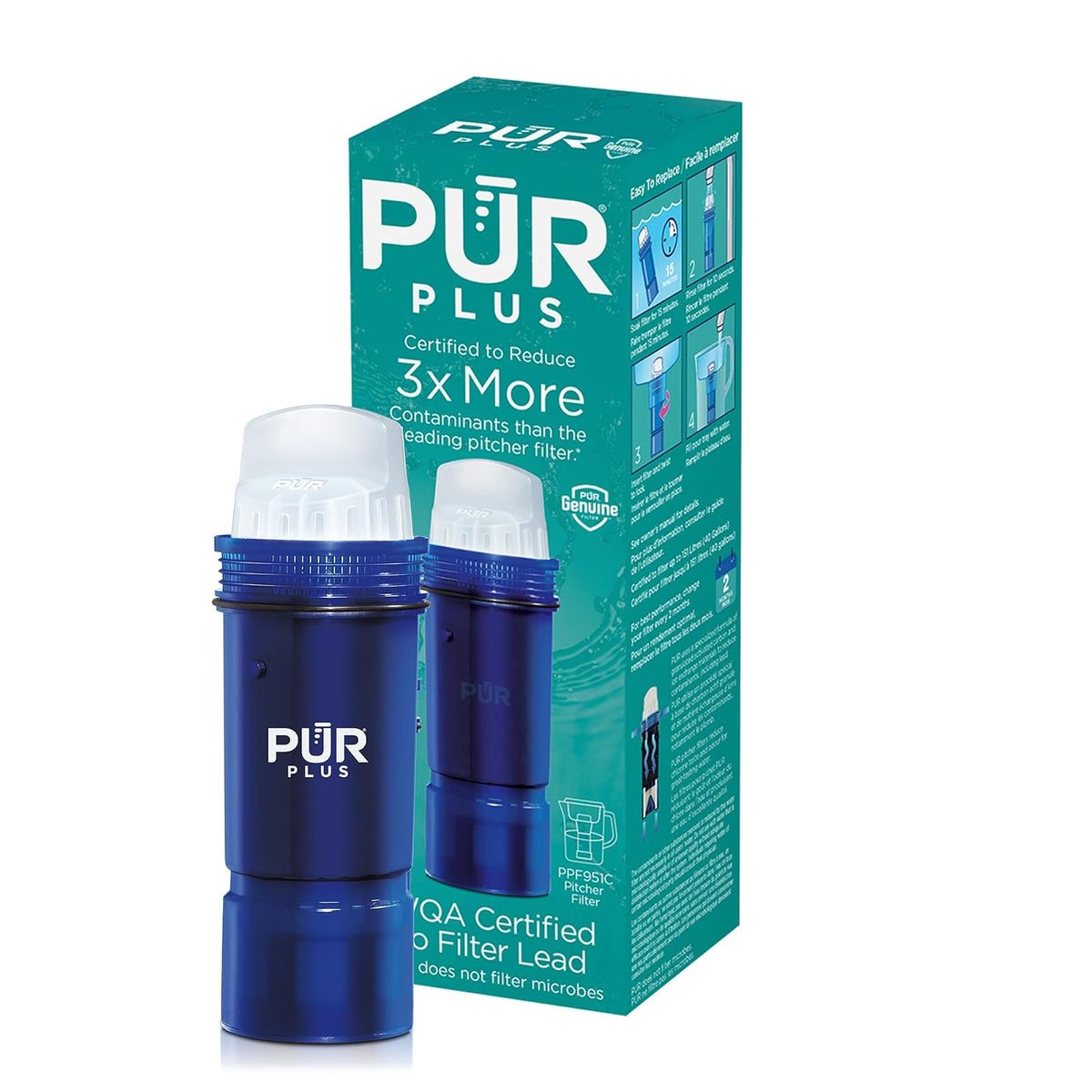 PUR Filtro de Repuesto para Jarra de Agua, 2 Etapas - Azul - 1 Unidad (Paquete de 1) - Moderno