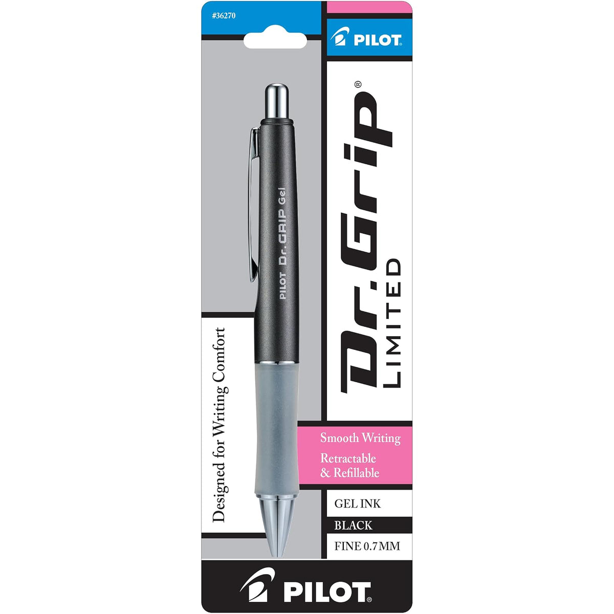 Pilot Dr. Grip Limited Bolígrafo de Gel Retráctil, Tinta Negra - carbón - gris (Charcoal Gray Barrel)