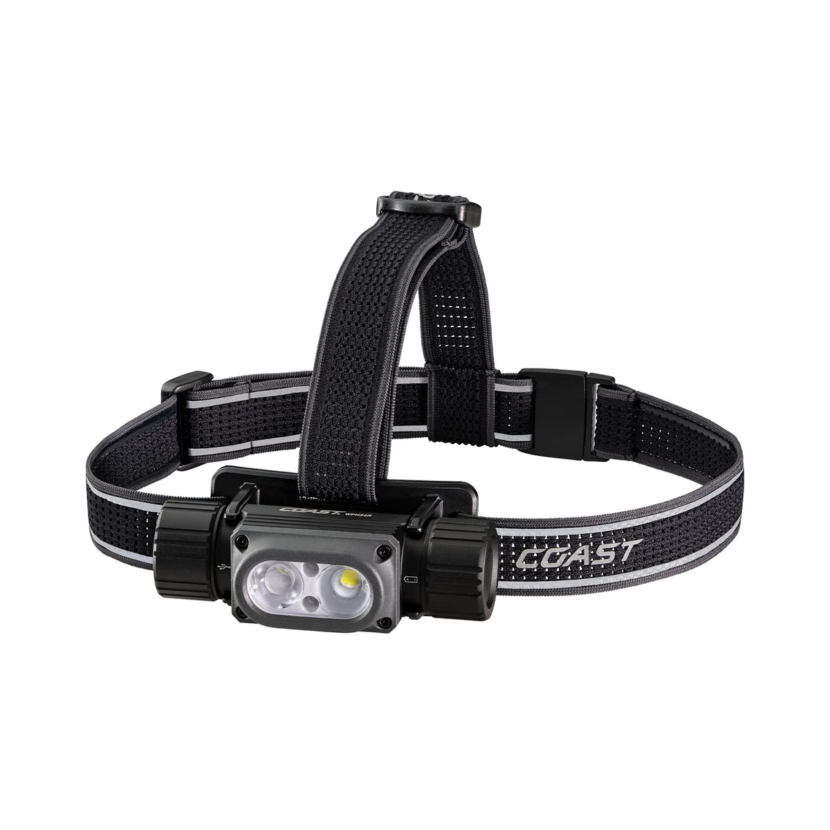 Coast WPH34R 2000 lúmenes impermeable ultra brillante IP68 USB recargable, doble potencia, 6 modos con haz de luz y de inundación, negro/gris