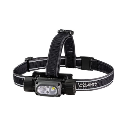 Coast WPH34R 2000 lúmenes impermeable ultra brillante IP68 USB recargable, doble potencia, 6 modos con haz de luz y de inundación, negro/gris
