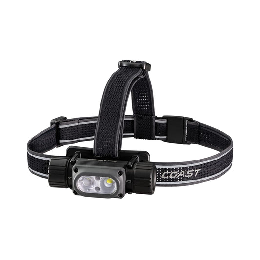 Coast WPH34R 2000 lúmenes impermeable ultra brillante IP68 USB recargable, doble potencia, 6 modos con haz de luz y de inundación, negro/gris