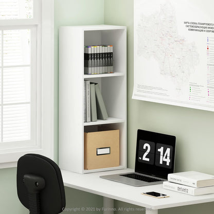 Furinno Pasir Estantería Abierta de 3 Niveles sin Herramientas, Blanco | 22,86 x 30,48 x 81,28 cm, para sala de estar, dormitorio, oficina en casa
