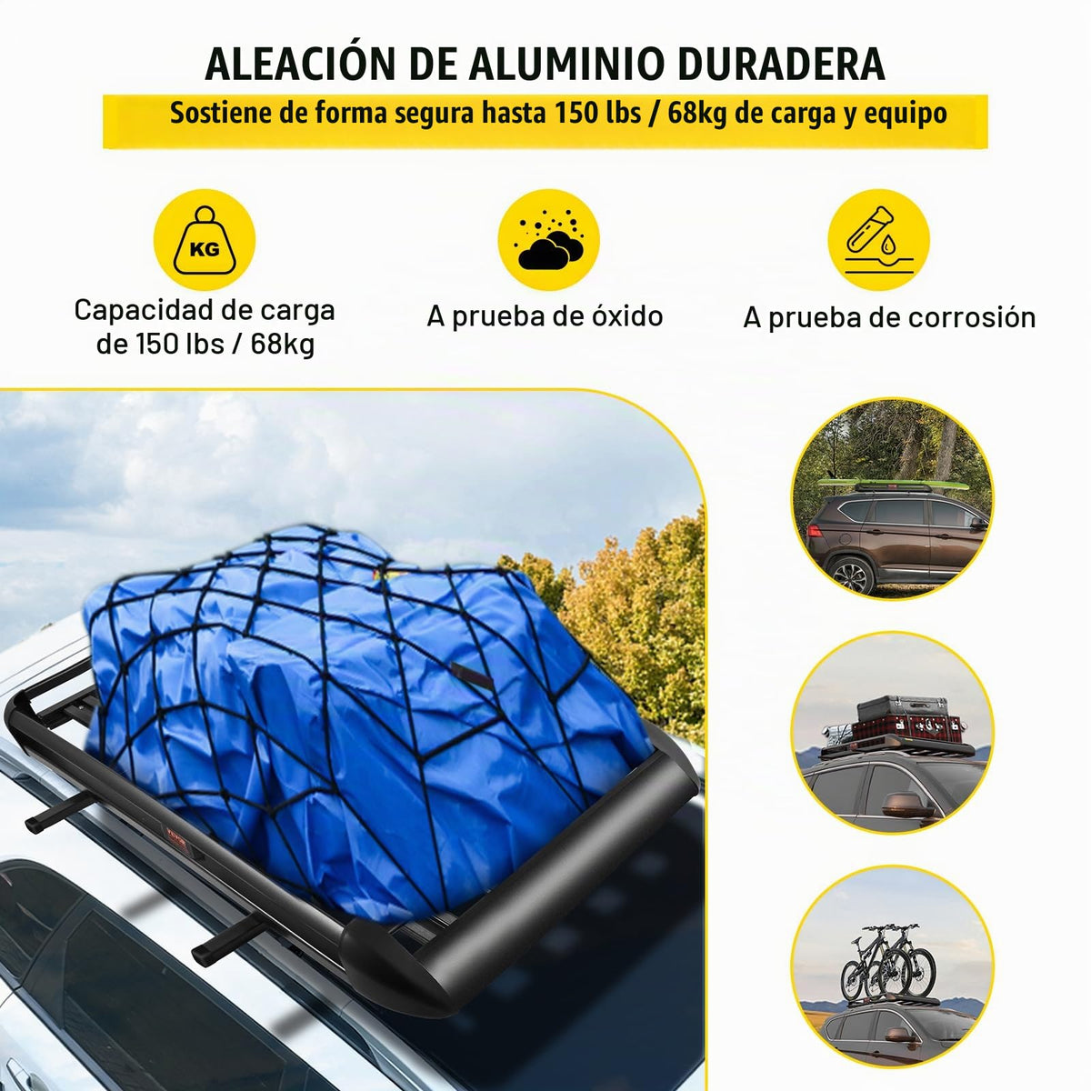 VEVOR - Cesta de Techo Universal de 50,4 x 36,4 Pulgadas, portaequipajes de Techo de Aluminio con Barras XL-B para Equipaje de Automóvil, SUV, Viajes