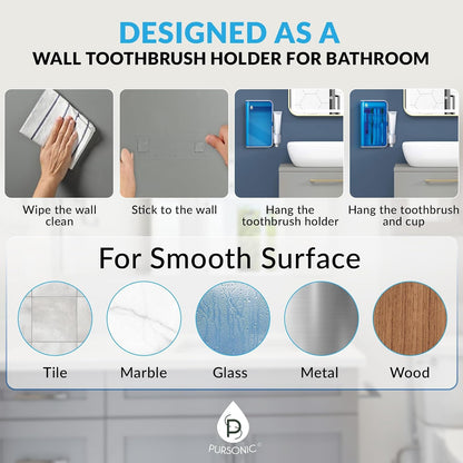 Pursonic - Soporte desinfectante para cepillos de dientes UV montado en la pared, 5 ranuras para cepillos de dientes para baños con soporte para pasta dental, soporte para cepillo para polvo de
