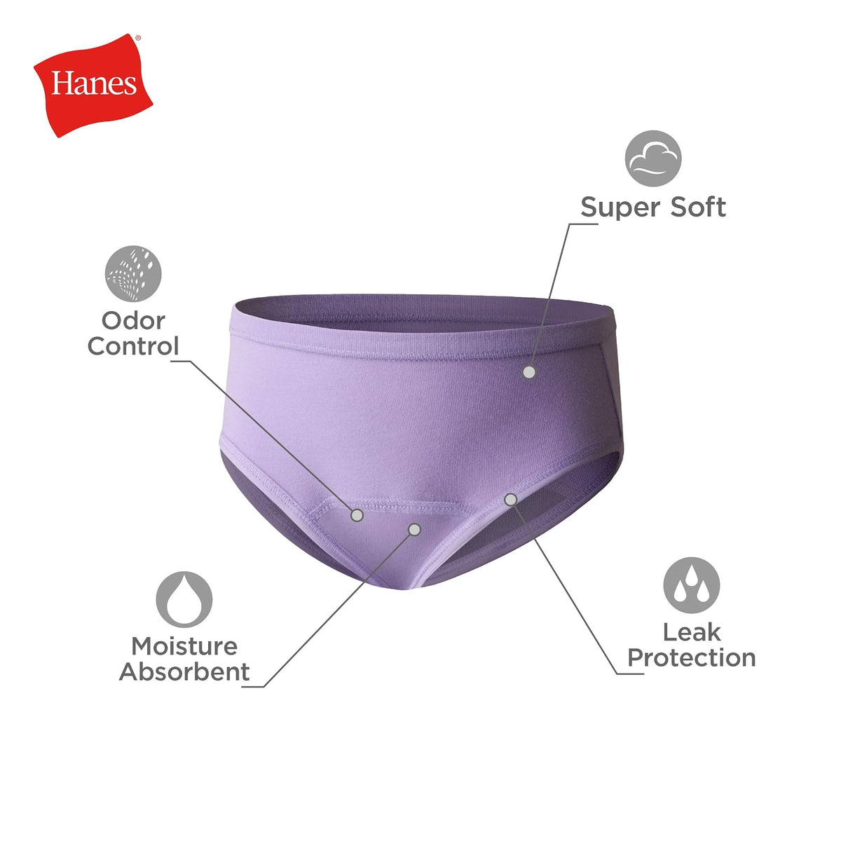 Hanes - Calzoncillos para Entrenamiento de Orinal para niñas pequeñas, Que absorben la Humedad, protección contra el Olor, Ropa Interior para Entrenamiento de Orinal, Paquete de 6