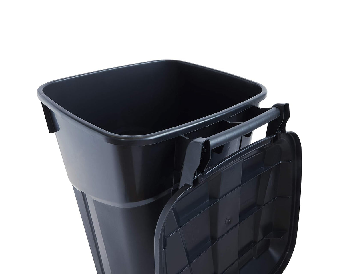 United Solutions - cubeta de basura con ruedas de 32 galones para exteriores con tapa de cierre a presión y asas resistentes, color negro, construcción resistente, perfecto para patio trasero, terraza