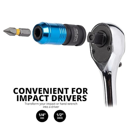 Neiko Adaptador de Llave de Impacto 3/8" a 1/4" 30285A | 3/8" hembra a 1/4" hexagonal, liberación rápida, acero cromo molibdeno, para taladros y llaves