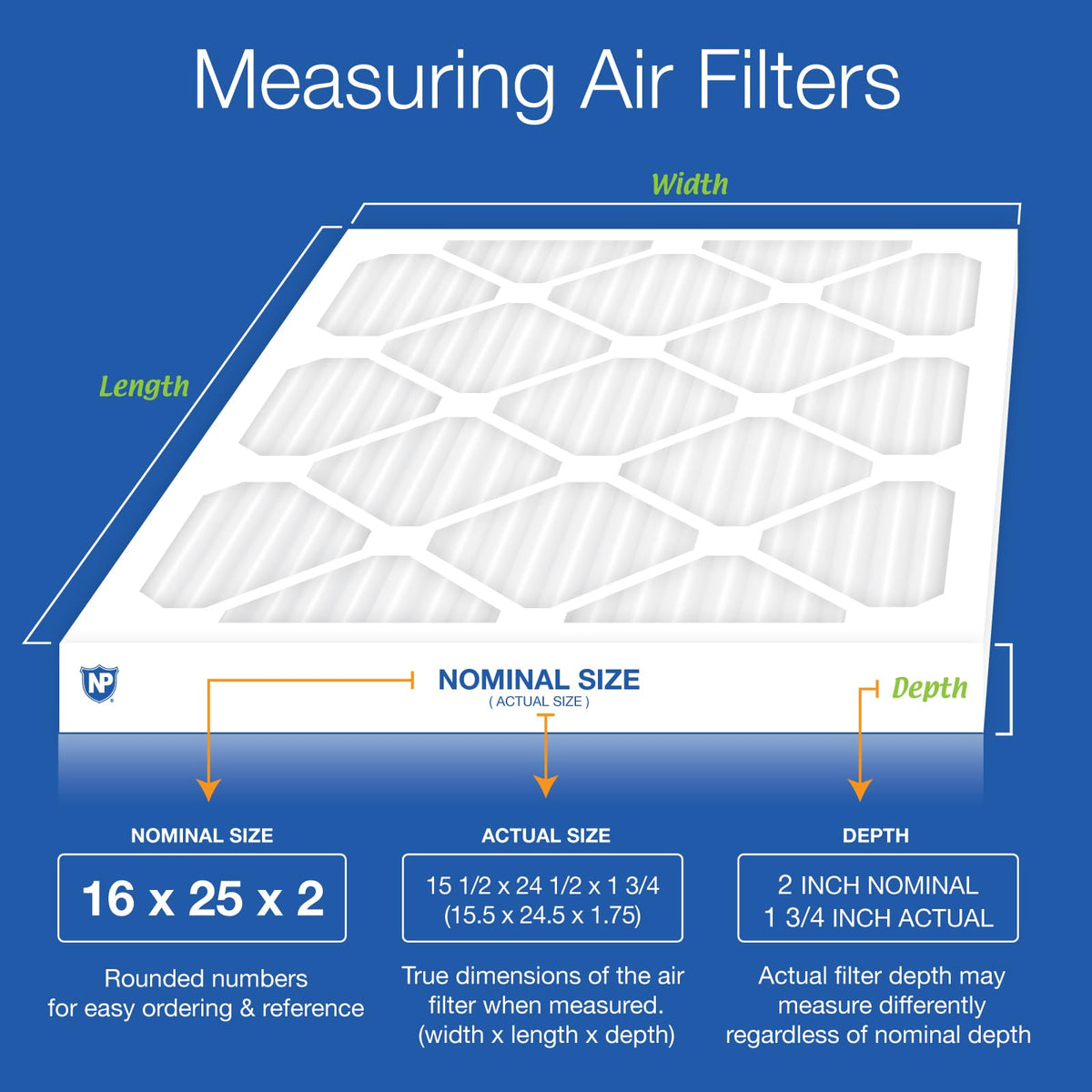 Nordic Pure 16x25x2M8 3 MERV 8 Pleated AC Furnace Air Filter, 16x25x2, Box of 3