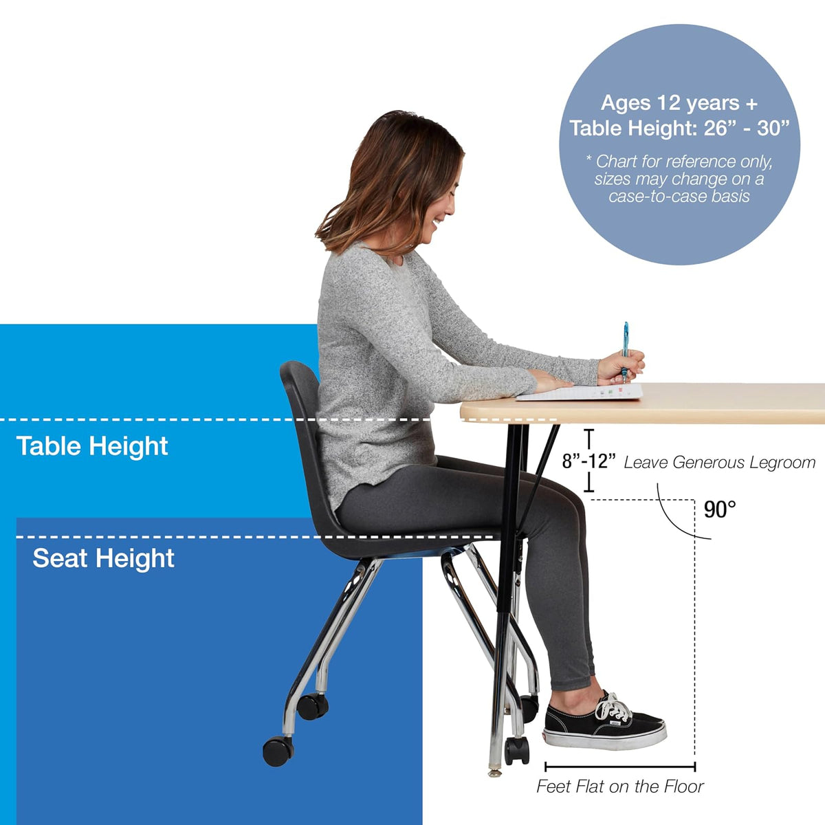 Factory Direct Partners - 10372-BK -10372 - Silla escolar móvil de 18 pulgadas con ruedas para niños, adolescentes y adultos; asiento ergonómico para aprendizaje en casa, aula u oficina, color negro (paquete de 2)