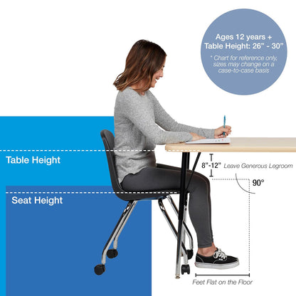 Factory Direct Partners - 10372-BK -10372 - Silla escolar móvil de 18 pulgadas con ruedas para niños, adolescentes y adultos; asiento ergonómico para aprendizaje en casa, aula u oficina, color negro (paquete de 2)