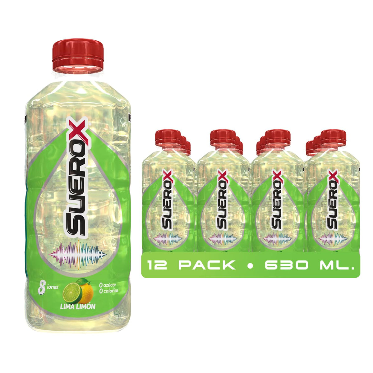 Suerox Lima-Limón Bebida Hidratante con 8 Iones Esenciales y Electrolitos Sin Azúcar, Suero Oral Funcional con Magnesio y Potasio para Hidratación Diaria | 630 ml | 12-Pack