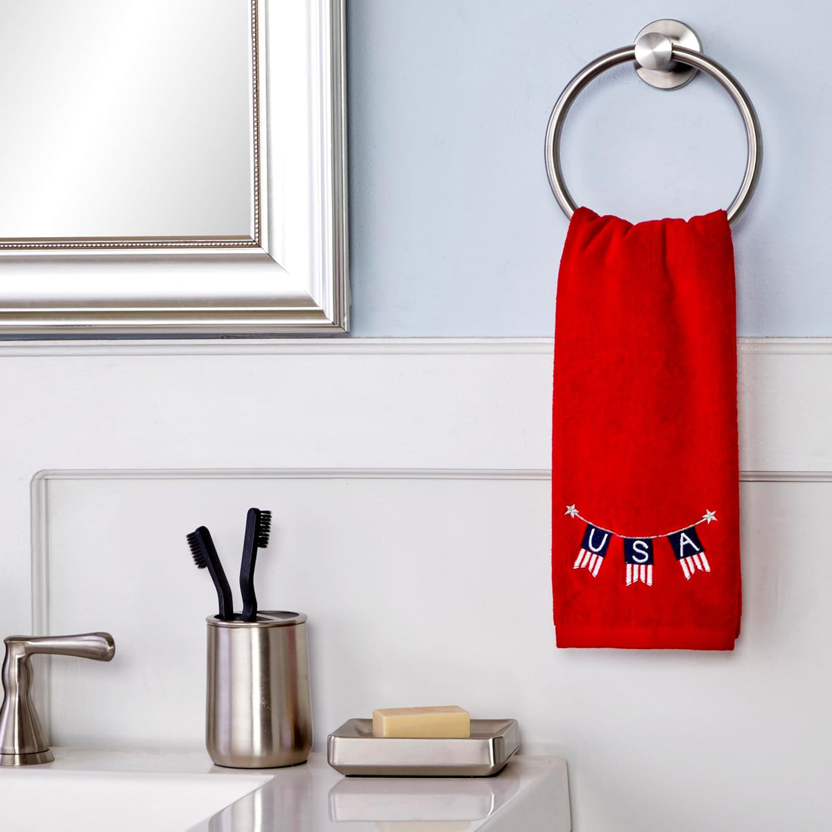 SKL HOME by Saturday Knight Ltd. USA Banner Toalla de Mano, Paquete de 2, Rojo