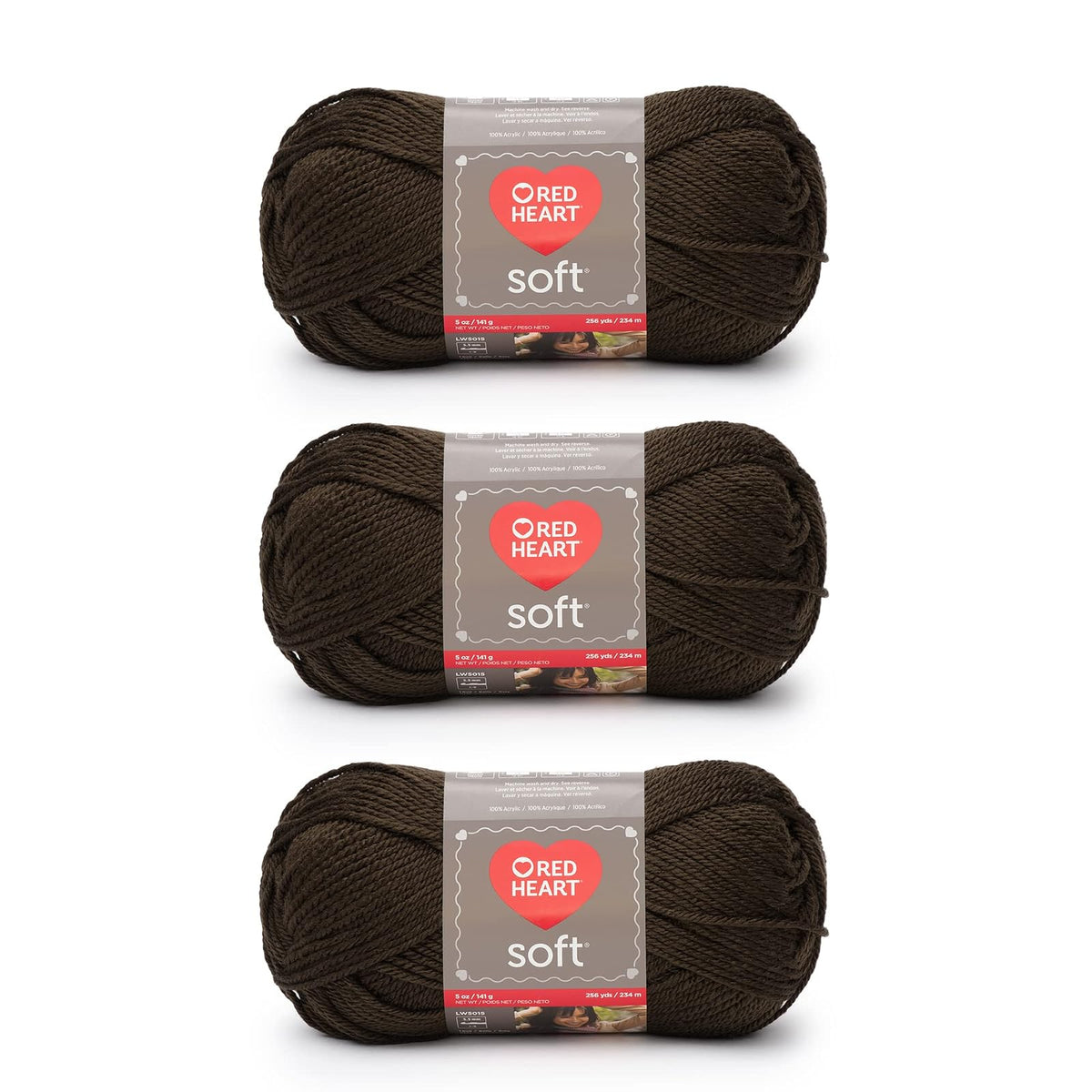 Red Heart Soft Estambre Acrílico, Paquete de 3 - Chocolate Red - Paquete de 3
