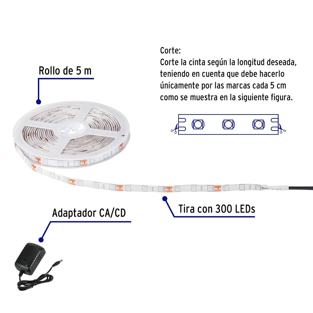Volteck Lait TIR-004L Tira de LED de 5 m 18 W para interior y exterior rojo