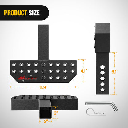 Nilight Protector de Parachoques Trasero con Receptor de Enganche de 2 in y Clip de 5/8 in, Superficie Antideslizante, Negro, 11.9 in 91123A