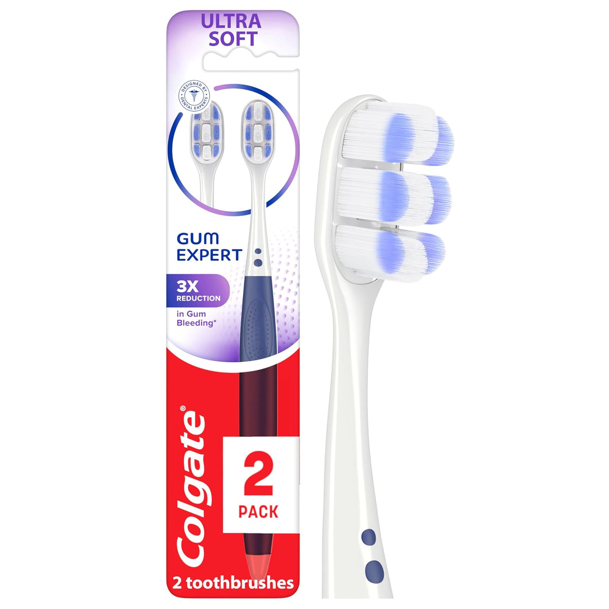 Colgate - Cepillo de Dientes Manual Ultra Suave Gum Expert - Paquete de 2 - Morado