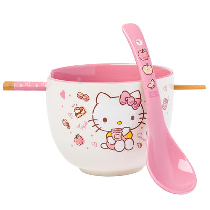 Silver Buffalo Sanrio Hello Kitty - Juego de cuencos y palillos de ramen de 20 onzas