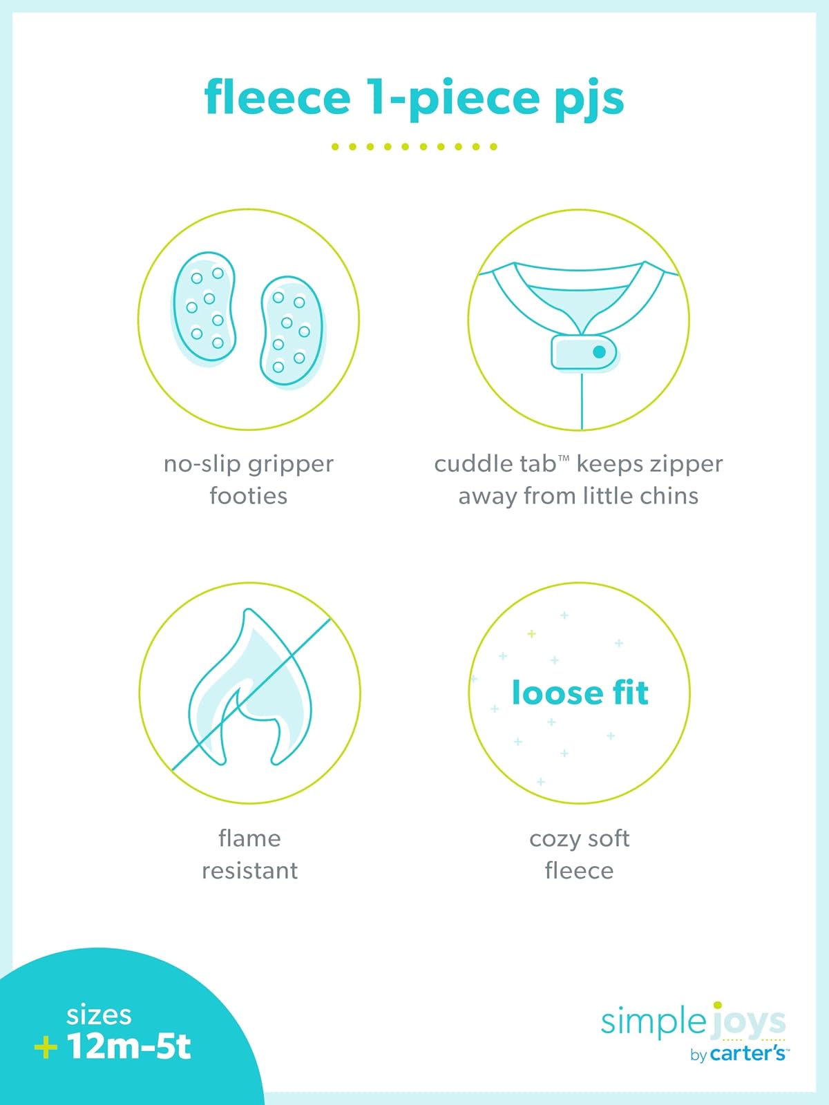 Simple Joys by Carter's - Paquete de 3 pijamas de forro polar de ajuste holgado para bebés y niños pequeños