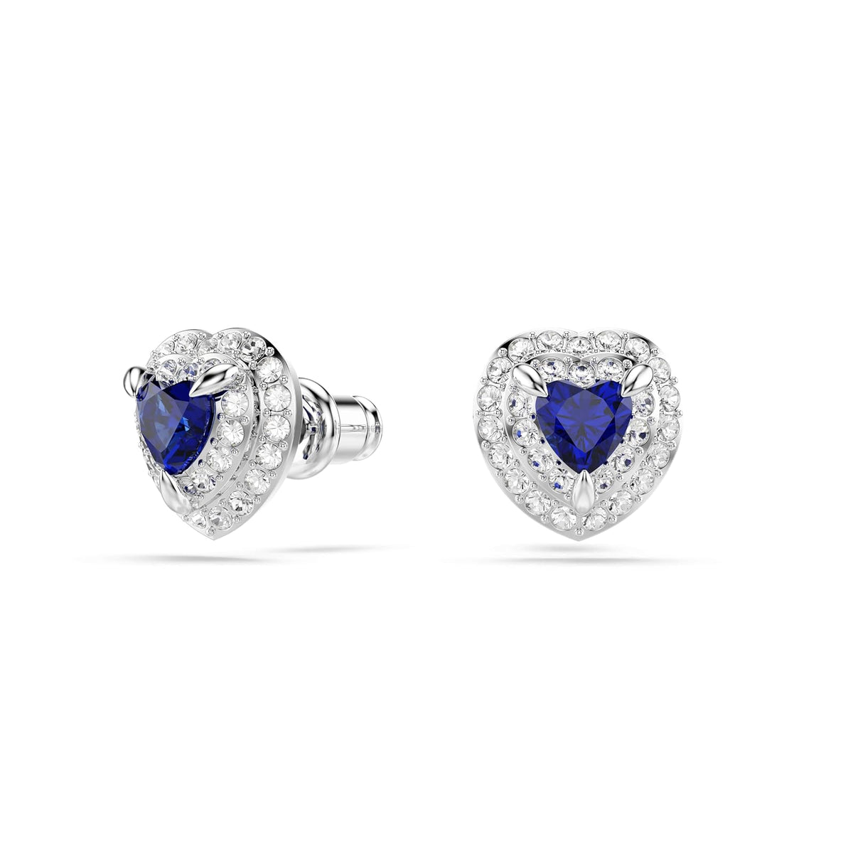 arete Swarovski One, corte de corazón, pavé, corazón, azul, baño de rodio