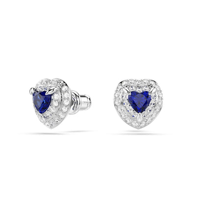 arete Swarovski One, corte de corazón, pavé, corazón, azul, baño de rodio