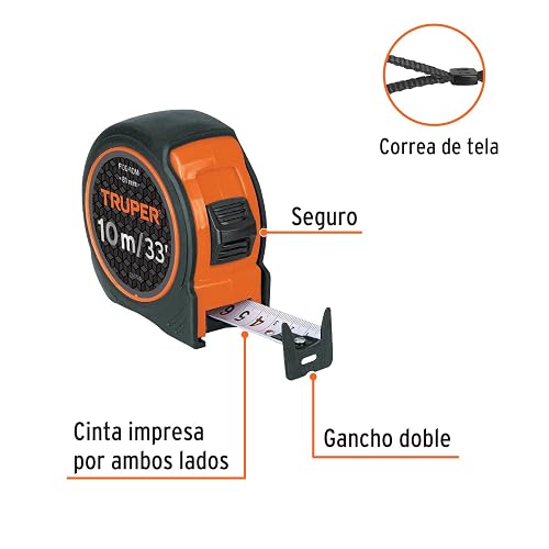 Truper FCG-10M Flexómetro compacto 10 m con grip cinta 25 mm