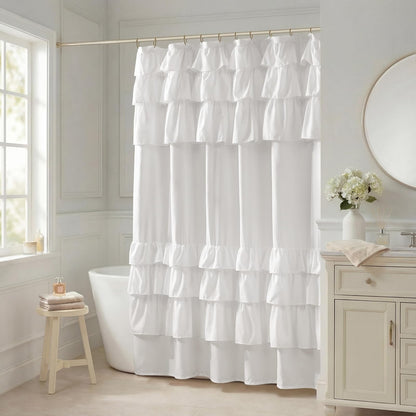 Madison Park Grace - Cortina de Ducha Blanca para baño, 72 x 72 Pulgadas, Color Blanco
