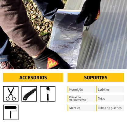 SIKA - Cinta Autoadhesiva Impermeable - Sika MultiSeal M - Aluminio - Cinta Asfáltica Autoadhesiva para Juntas y Traslapes - Rollo 10m x 10cm