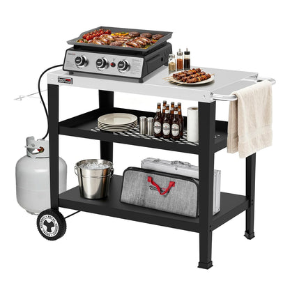 Royal Gourmet PC3404S - Mesa de comedor enrollable con soporte para bolsa de basura, jardín al aire última intervensión, patio, barbacoa, cocina, comida preparada, 30 pulgadas de largo x 19 pulgadas de ancho, mesa de acero inoxidable, plata y negro