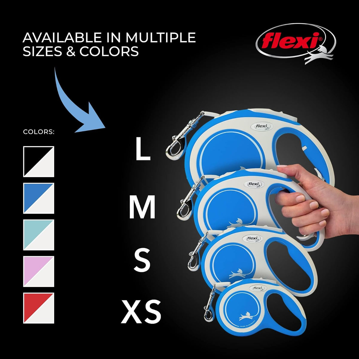FLEXI - Correa retráctil para Perro (Cinta), ergonómica, Duradera y sin enredos, para Perros de hasta 33 Libras, 15 pies, pequeña, Azul