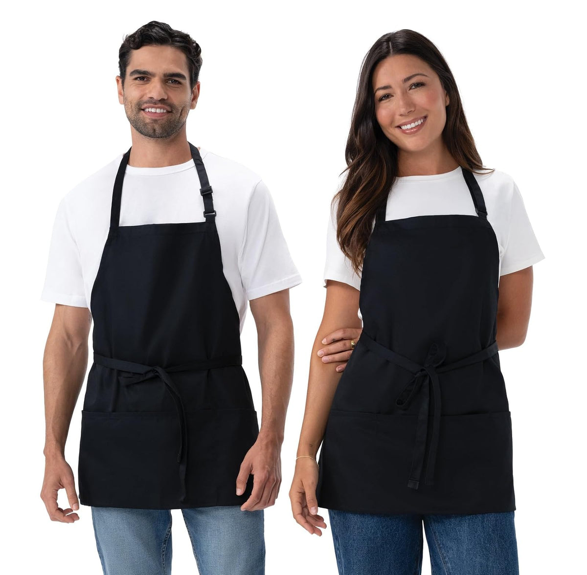 Chef Works Delantal de Cocina de Tres Bolsillos Unisex - Talla Única - negro, paquete de 2