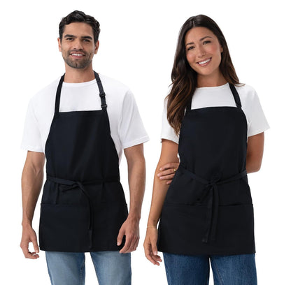 Chef Works Delantal de Cocina de Tres Bolsillos Unisex - Talla Única - negro, paquete de 2
