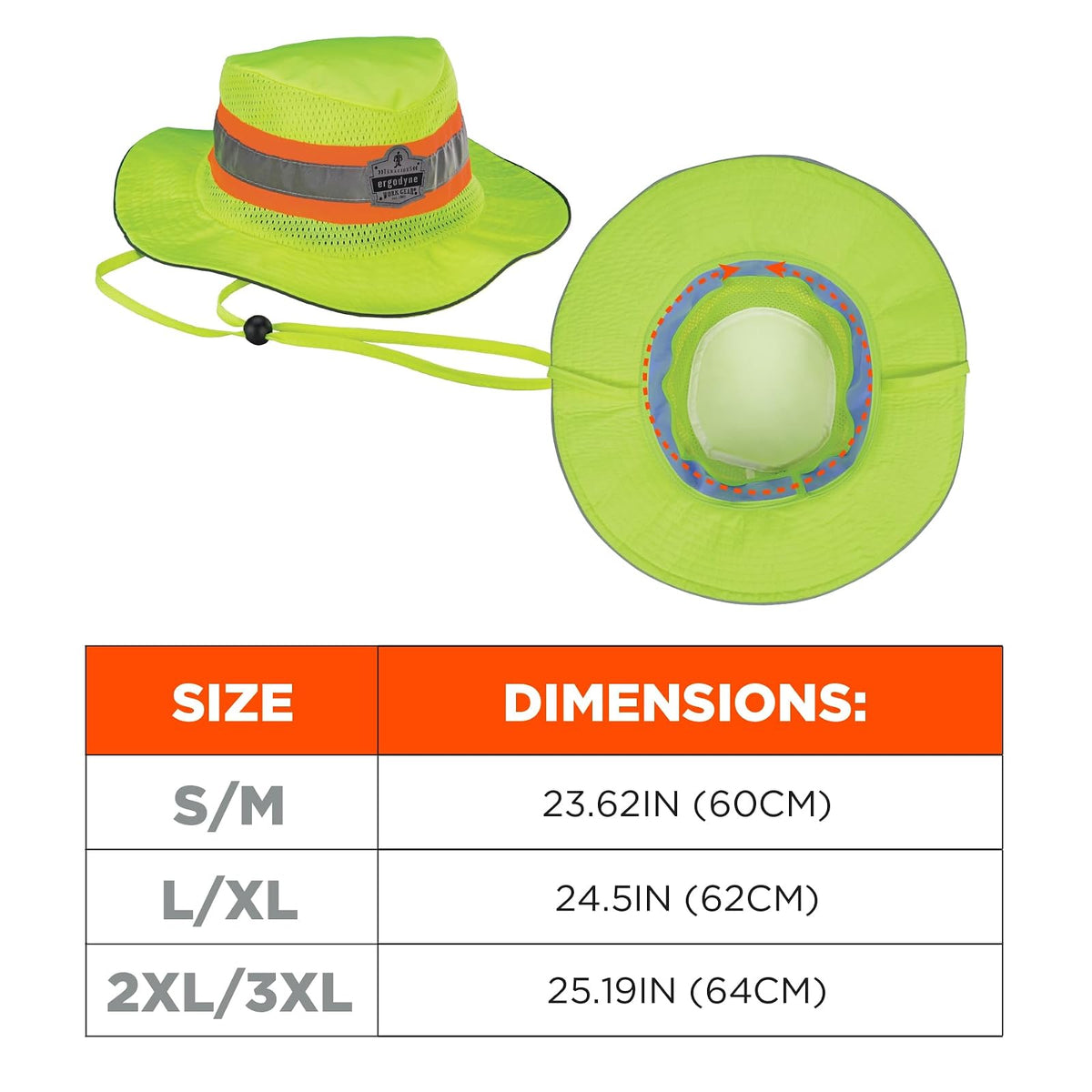 Ergodyne Chill-Its 8935CT gorra de clase evaporativa de alta visibilidad con toalla de refrigeración, pequeña/mediana