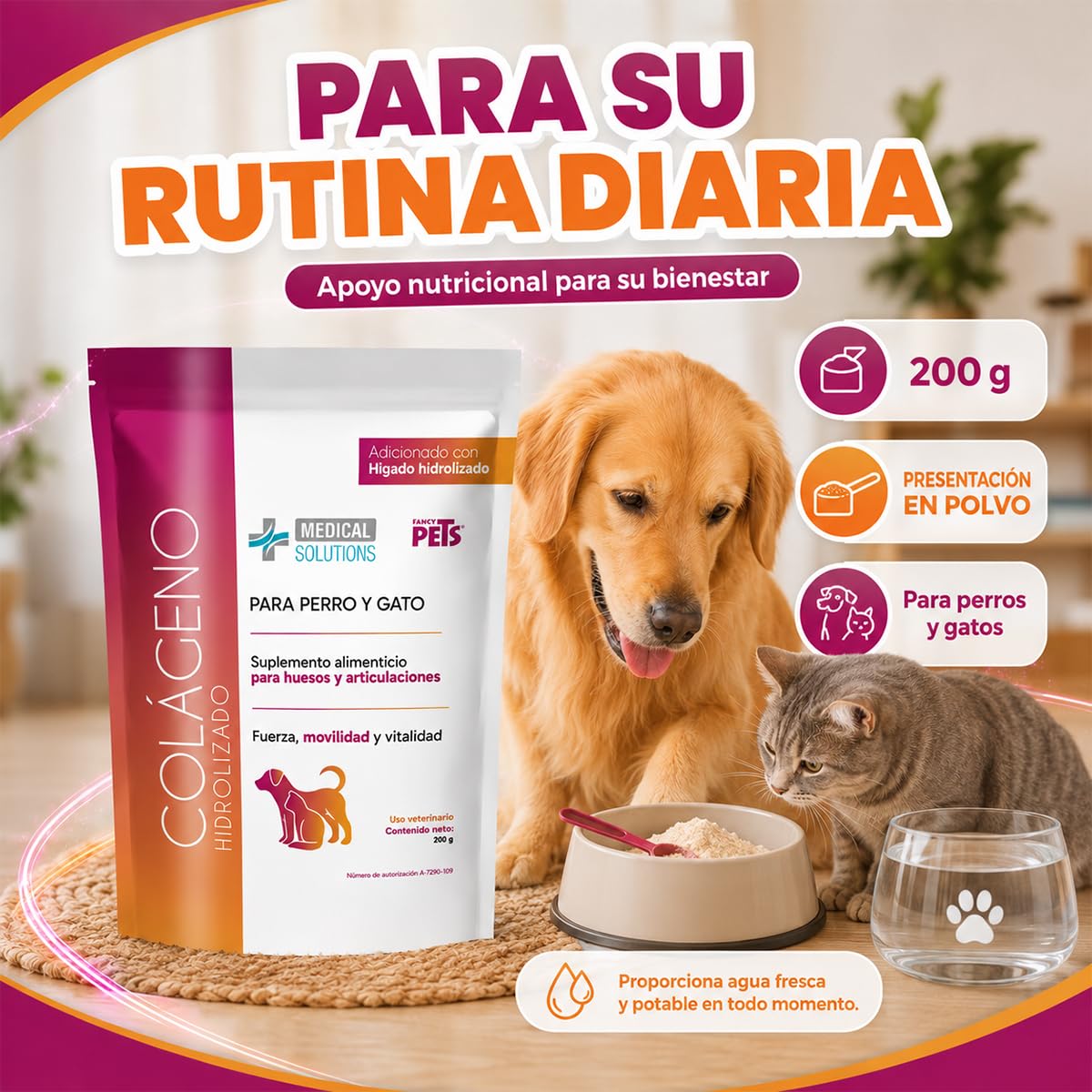 Fancy Pets Medical Solutions Colágeno Hidrolizado para Perros y Gatos - Suplemento para Articulaciones, Huesos y Piel Saludable, 200 g