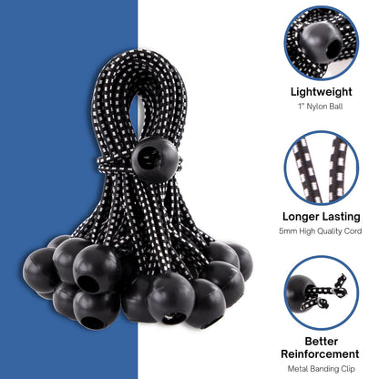 Kotap BB-6B - Cuerda elástica de Bola, Resistente y versátil, Negro, Paquete de 50