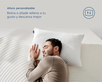 Luuna Almohada Ajustable Firme con Espuma de Memoria, Estándar 64 x 46 cm, Relleno 100% Memory Foam Triturado, Funda Lavable, Suavidad y Frescura Garantizada para tu Descanso, Hecho en México