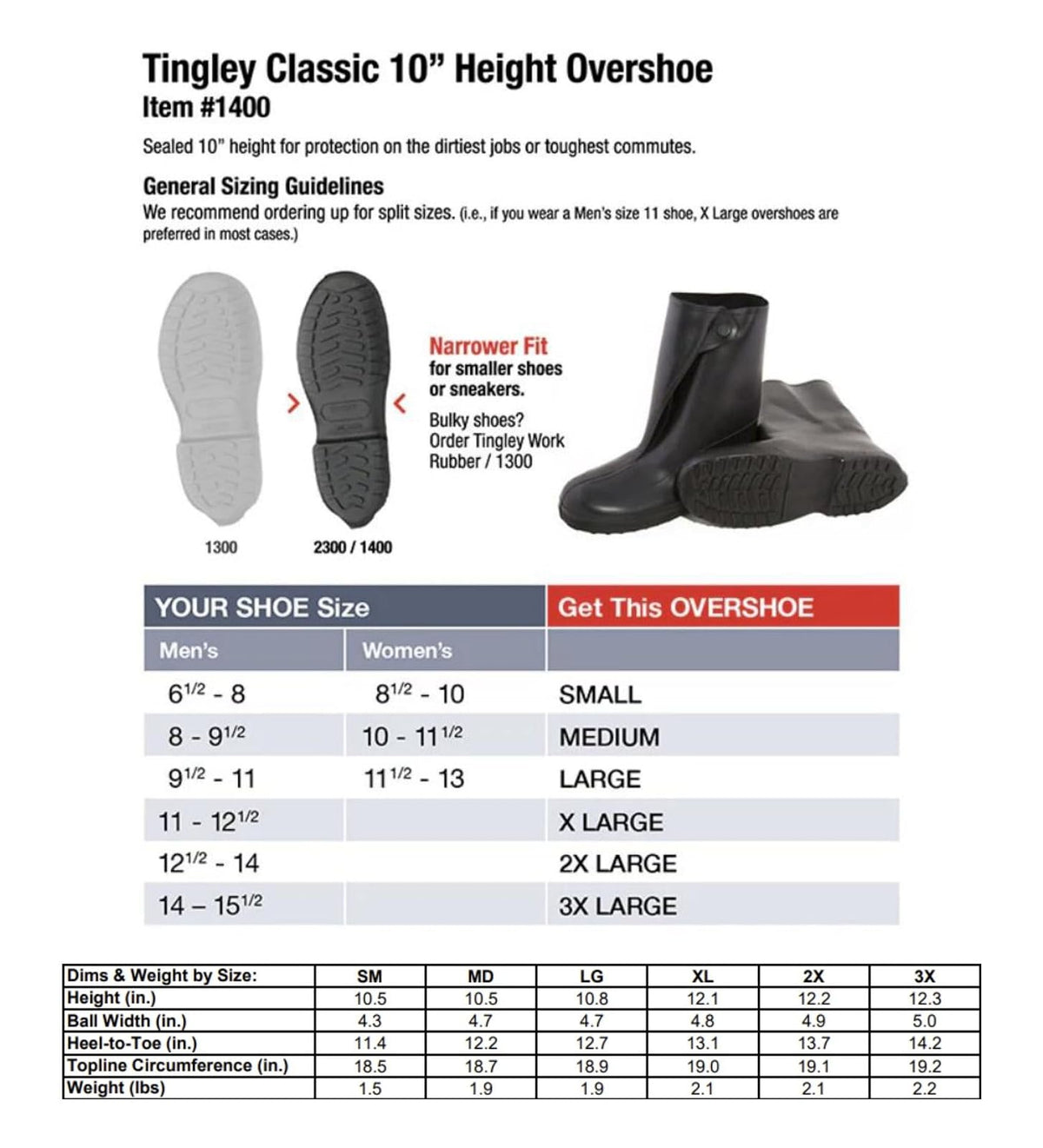 Tingley goma 1400Ã‚ Chanclo de hule de 25.4Ã‚ cm con bota de botón, tamaño mediano, color negro