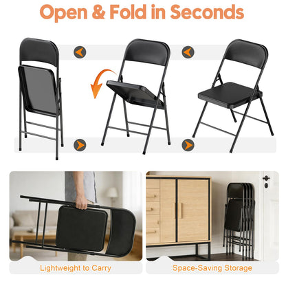 Paquete de 4 sillas Plegables Negras con cojín y Respaldo Acolchados, cómodo Asiento Acolchado con Marco de Metal Duradero, Silla Plegable portátil apilable para el hogar, Oficina, Fiesta, Eventos