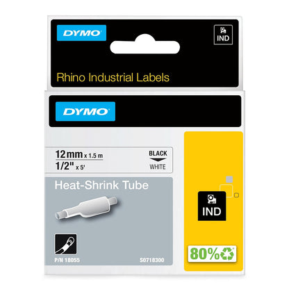 Dymo Cinta Termorretráctil para Etiquetadora, Identificación de Cables - 1.27 cm (1 - 2'') - Negro sobre blanco